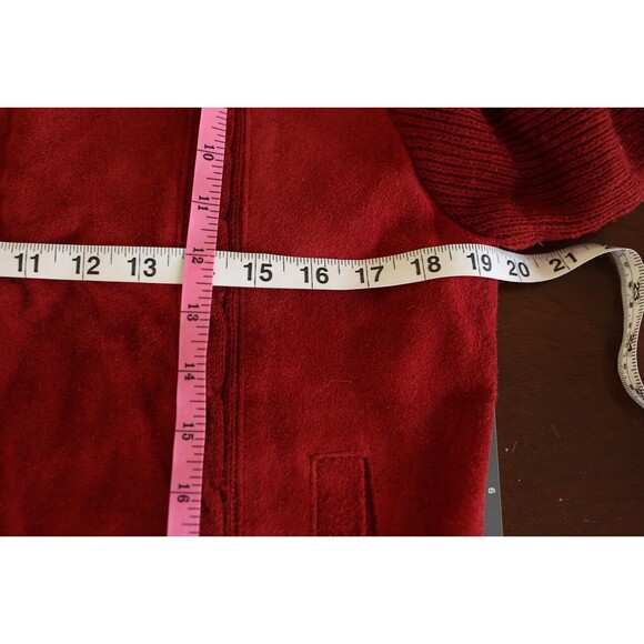Vintage 80s 90s City Splits Red Burgundy Leather Suede Knit Zip Up Jacket - Picture 2 of 15
